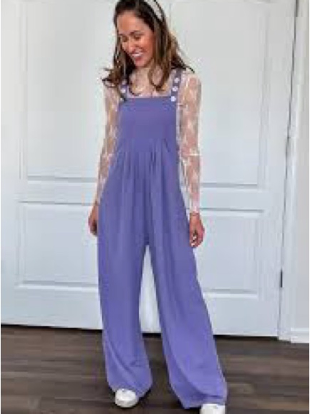 HALARA Purple Wide-Leg Button-Strap Jumpsuit
